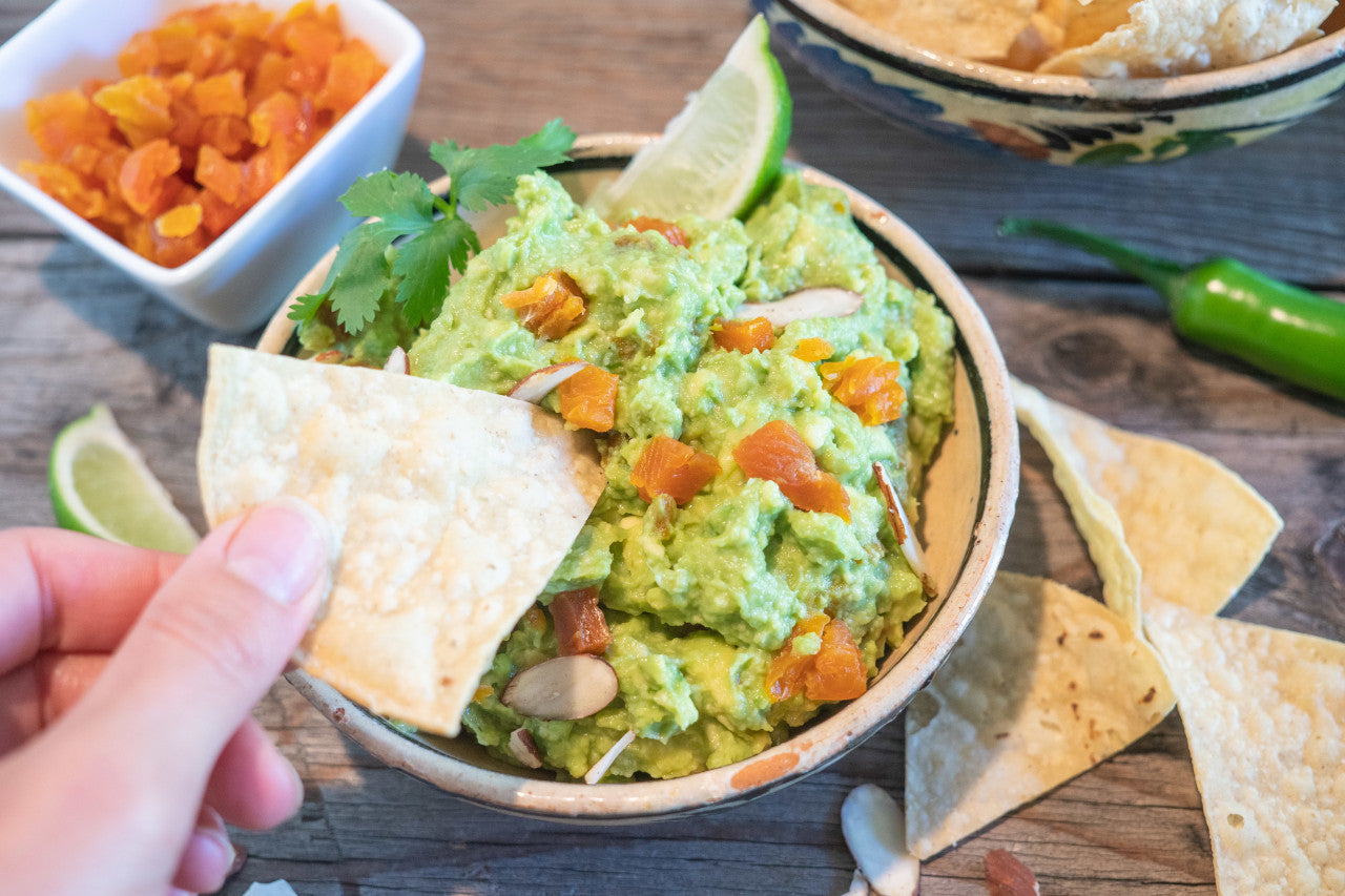 Toasted Almond Guacamole with Apricots